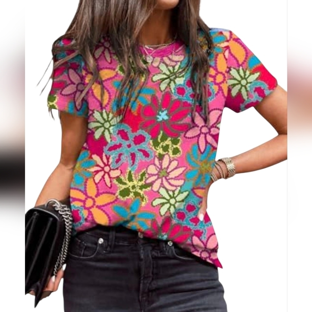 Floral Multicolor Women's Top Size L